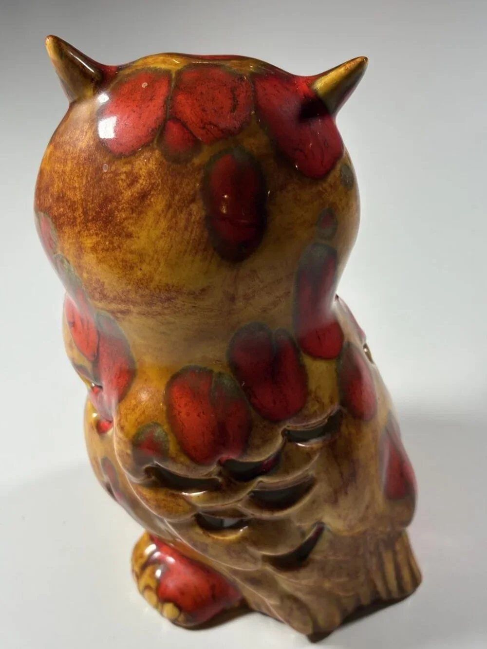 Vintage Ceramic Owl Tea Light Holder Handcrafted Red Brown Glazed Luminary 7" - Picture 5 of 10